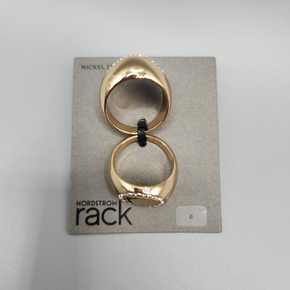 Nordstrom Rack Gold Tone Rings Set of 2 Size 8 Modern Minimalist Jewelry - Picture 2 of 4